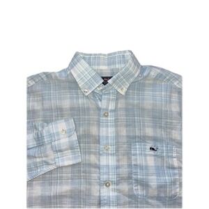 Vineyard Vines Classic Fit Tucker L/S Button Dwn Shirt White & Blue Plaid Mens M